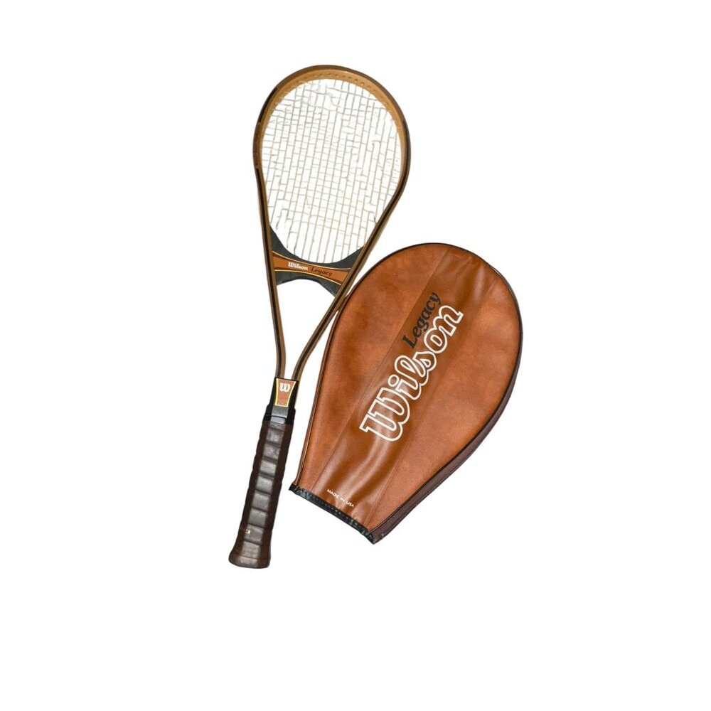 Vintage Wilson Legacy Tennis Racquet Brown Wood Boron Fiberglass & Cover